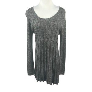 Max Studio Sweater Tunic Ribbed Pleated Grey Scoop Neck Stretch Women L‎